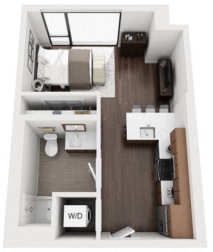 Floor plan for studio, 1 bath, 481 sqft